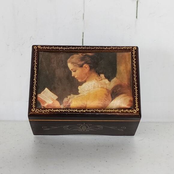 Vintage Other - Linden A Young Girl Reading By Fragonard Japan Wood Music Box